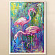The picture Flamingo 'Pink Dance' oil bird abstraction, Pictures, Voronezh,  Фото №1
