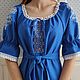 Blue linen dress with Yaroslava embroidery (midi), Dresses, Anapa,  Фото №1
