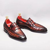 Обувь ручной работы handmade. Livemaster - original item Loafers for men, made of genuine crocodile leather, in brown color.. Handmade.