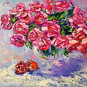 Картины и панно handmade. Livemaster - original item Oil painting of pomegranate roses 
