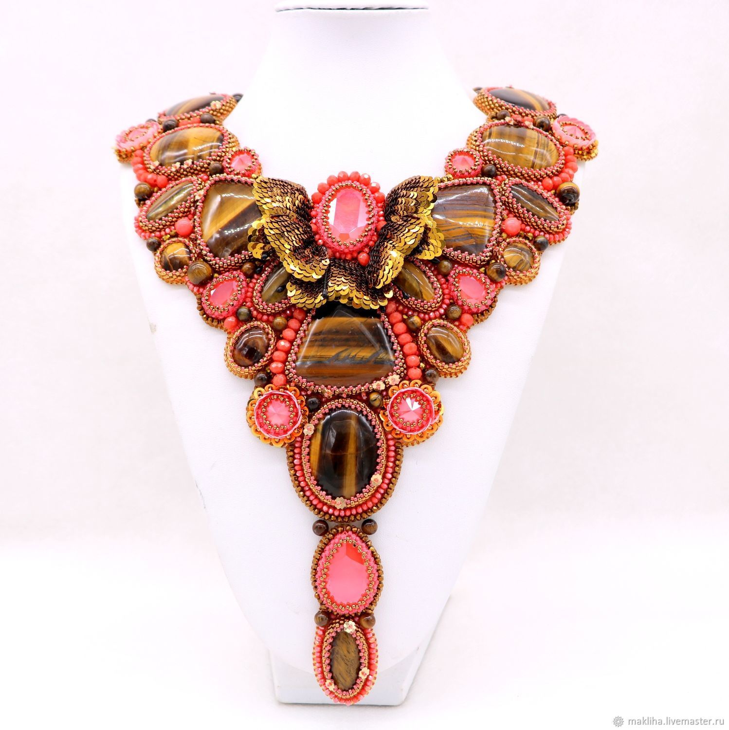 Coral necklace and earrings with stones and beads "Camellia", Jewelry Sets, Moscow,  Фото №1
