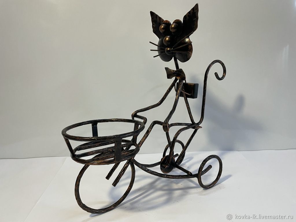 Цветочные подставки: Цветочник кованый кот школьник на велосипеде ...