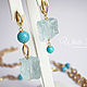 Asymmetric earrings with blue quartz freeform, gilt, Earrings, Krasnogorsk,  Фото №1