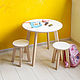 Детский круглый стол и два табурета, комплект стол и стулья, белый, Мебель для детской, Ставрополь,  Фото №1