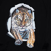 Одежда handmade. Livemaster - original item Black sweatshirt with Tiger pattern hand painted. Handmade.