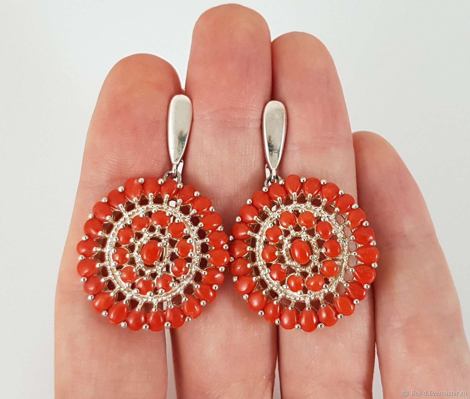 Серебряные серьги с кораллом, 925 проба в интернет-магазине Ярмарка ...
