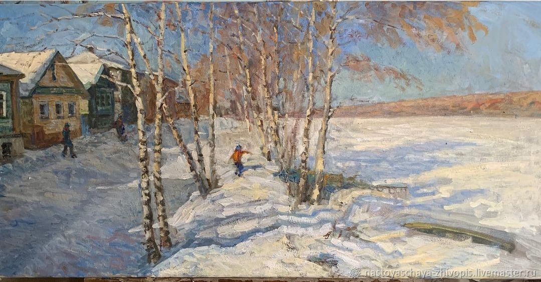 Профессиональная картина: зимний солнечный пейзаж маслом, Картины, Москва,  Фото №1