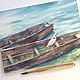 Watercolor painting Guest (boats, sea, ocean, heron, rest). Pictures. Watercolour Painting Mamabelle art. Online shopping on My Livemaster.  Фото №2