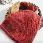 Аксессуары handmade. Livemaster - original item Caps: Angora hat with a handlebar knitted women`s terracotta. Handmade.