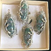 Украшения handmade. Livemaster - original item Agates.  Earrings and ring made of silver with moss agate. Handmade.