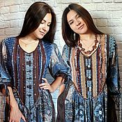 Одежда handmade. Livemaster - original item Boho cotton dress in Chocolate blue and Garnet-chocolate. Handmade.