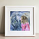 Картина с девочкой и овечкой, акварель, 18х18 см, картина в детскую, Картины, Санкт-Петербург,  Фото №1