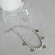 Украшения handmade. Livemaster - original item Necklace with grey pearls and coin pendants. Handmade.