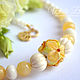 Order Necklace with lampwork bead, yellow flower, calcite, coral, mother of pearl. White Book. Livemaster. . Beads2 Фото №3