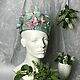 A pill hat made of straw with a blue rose with butterflies, Hats1, Moscow,  Фото №1