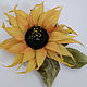  Sunflower flower made of silk with an embroidered middle. Brooch-clip. silk fairy tale. Online shopping on My Livemaster.  Фото №2