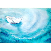 Картины и панно handmade. Livemaster - original item Painting sea ship paper boat watercolor. Handmade.