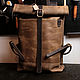 Leather Men's ROLLTOP backpack (olive) rolltop size L, Men\\\'s backpack, St. Petersburg,  Фото №1