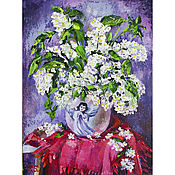 Картины и панно handmade. Livemaster - original item Oil painting of flowers Cherry Blossom Angel Gift to a woman. Handmade.