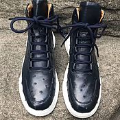 Обувь ручной работы handmade. Livemaster - original item Sneakers high, ostrich leather, unisex model, dark blue color. Handmade.