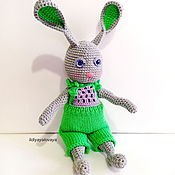 Куклы и игрушки handmade. Livemaster - original item Amigurumi dolls and toys: Alien rabbit knitted in overalls. Handmade.