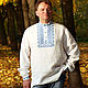 Order Linen shirt Festive gray (flax color) with cross stitch. 'Империя Льна'- семейная мастерская.. Livemaster. . People\\\'s shirts Фото №3