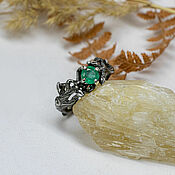 Украшения handmade. Livemaster - original item 17.5 size Silver ring with emerald 