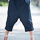 Dark Blue Linen Knee-Length Trousers for Women / Harem Pants - PA0473LE, Capri, Sofia,  Фото №1