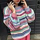 Пуловер женский вязаный оверсайз розовый полосатый в наличии. Пуловеры. Kardigan sviter - женский вязаный свитер кардиган. Ярмарка Мастеров.  Фото №4