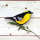 Вышитая брошь "Желтая птица", Брошь-булавка, Пенза,  Фото №1