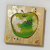 Картины и панно handmade. Livemaster - original item Panels: green Apple. Painting on wood, decorative panel.. Handmade.