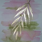 Картины и панно handmade. Livemaster - original item Interior painting with potala Palm branch watercolor gold leaves. Handmade.