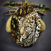Украшения handmade. Livemaster - original item Pendant: Pendant with lacquer miniature Leopard. Handmade.