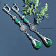 Длинные серьги с тонированным нефритом и агатом изумрудно-зелёного цвета_длинные серьги в подарок.