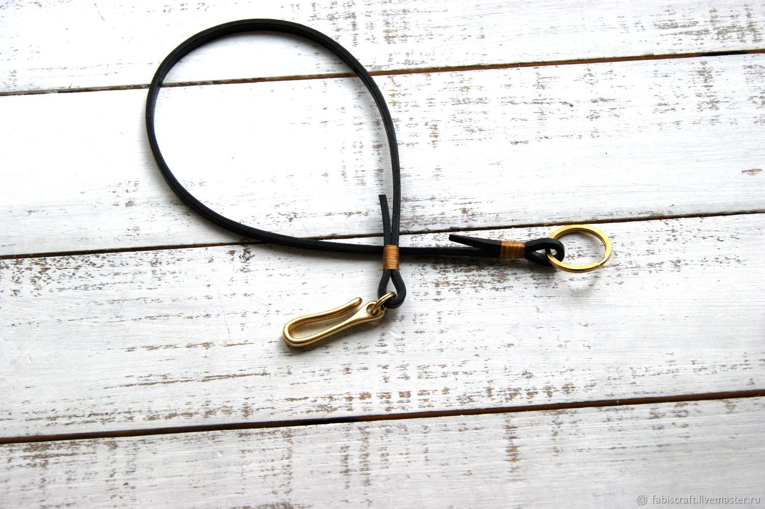 Leather lace with brass hook, Key chain, Moscow,  Фото №1