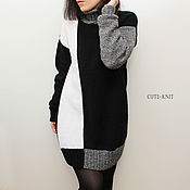 Одежда handmade. Livemaster - original item Dresses: knitted Cube dress in black and white with gray. Handmade.