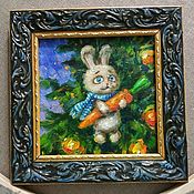 Картины и панно handmade. Livemaster - original item Bunny with carrot. Oil painting. Handmade.
