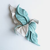Украшения handmade. Livemaster - original item Aqua Mint Blue Milk Ecru Leather Flower Brooch. Handmade.