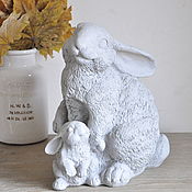 Для дома и интерьера handmade. Livemaster - original item Zaychiha with rabbit figurine, concrete Provence garden decor. Handmade.