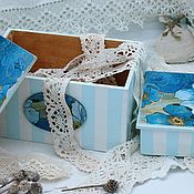 Для дома и интерьера handmade. Livemaster - original item Box: Blue and blue, flowers and stripes. Handmade.
