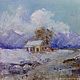 Домик в горах. 40х40, масло, оргалит, Картины, Москва,  Фото №1