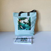 Сумки и аксессуары ручной работы. Ярмарка Мастеров - ручная работа Mint Lotus Beach Bag Summer Shopper Lightweight Shoulder Bag. Handmade.