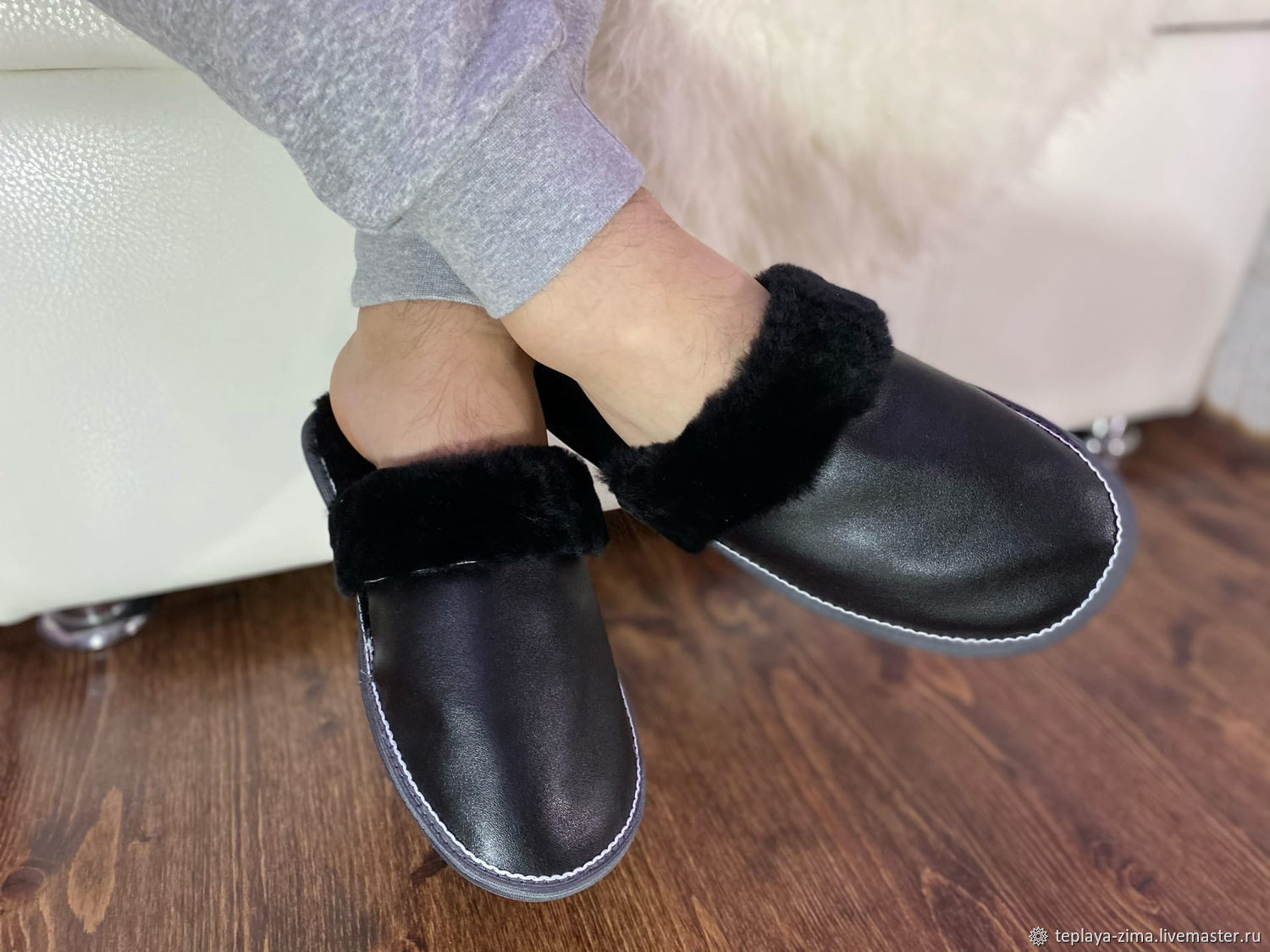 Male Slippers made of genuine Mouton, Slippers, Mozdok,  Фото №1