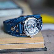 3in1 #302 mechanical transparent watch on leather bracelet