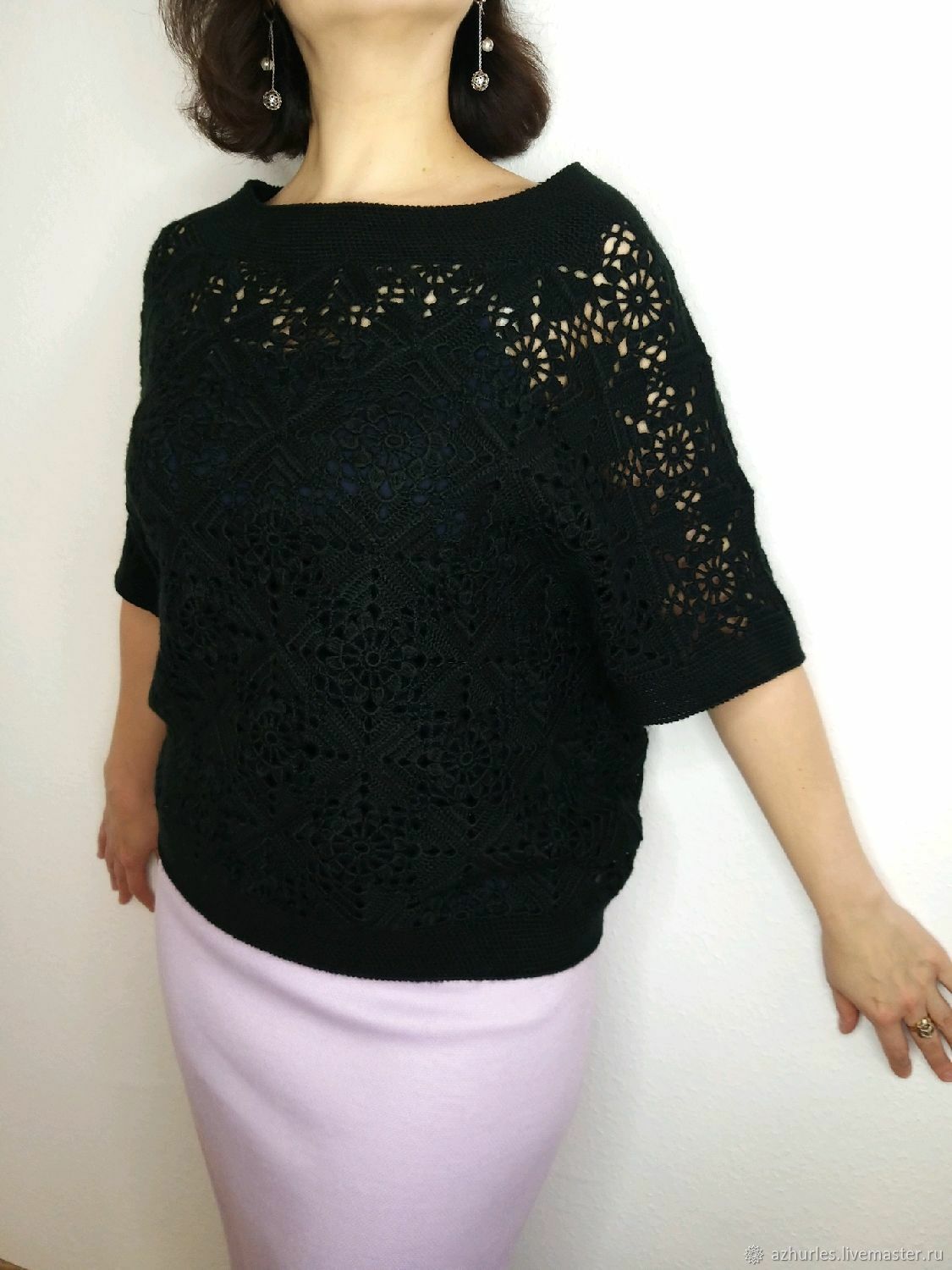Жилет безрукавка ажурная овер, кофта с коротким рукавом Черное кружево ...
