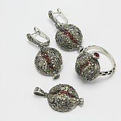 Украшения handmade. Livemaster - original item Earrings, ring and Garnet pendant made of 925 AS0001 silver. Handmade.