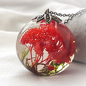 Украшения handmade. Livemaster - original item Transparent ball Pendant with red grass and moss made of epoxy resin. Handmade.