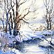 Картина акварелью " Зима. Замерзшая река. " зимний пейзаж, Картины, Москва,  Фото №1