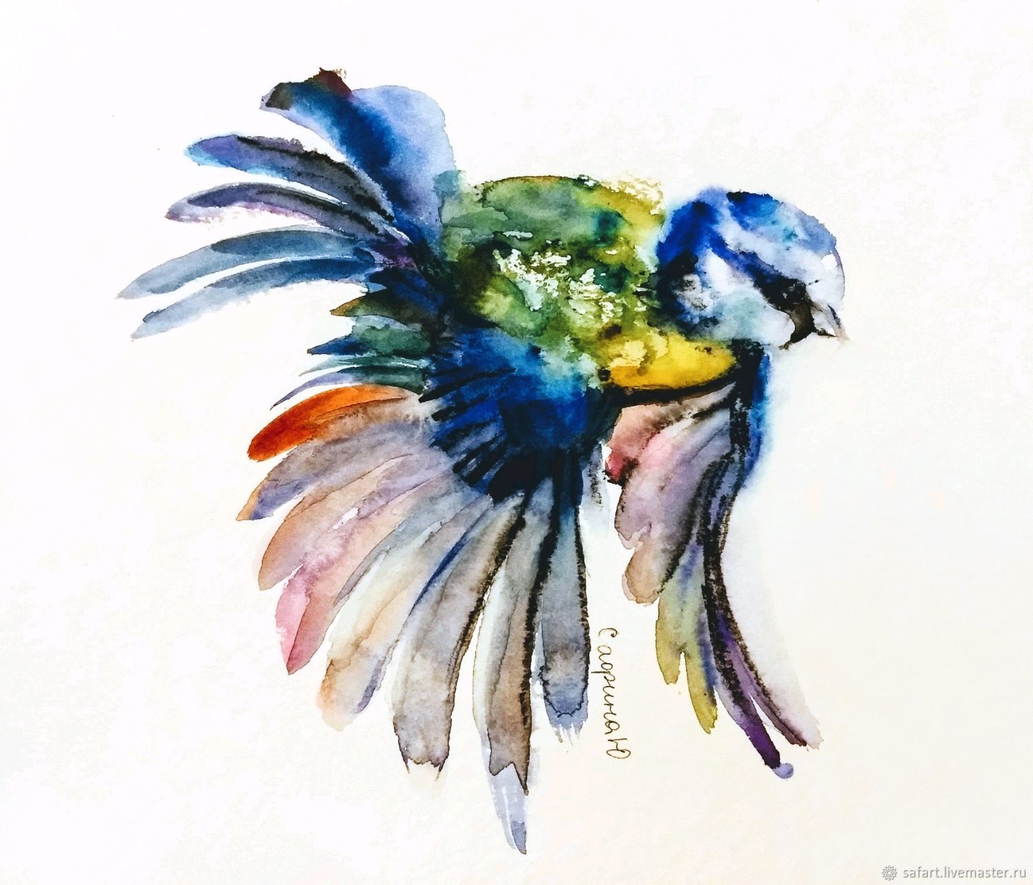 Птицы акварелью синичка