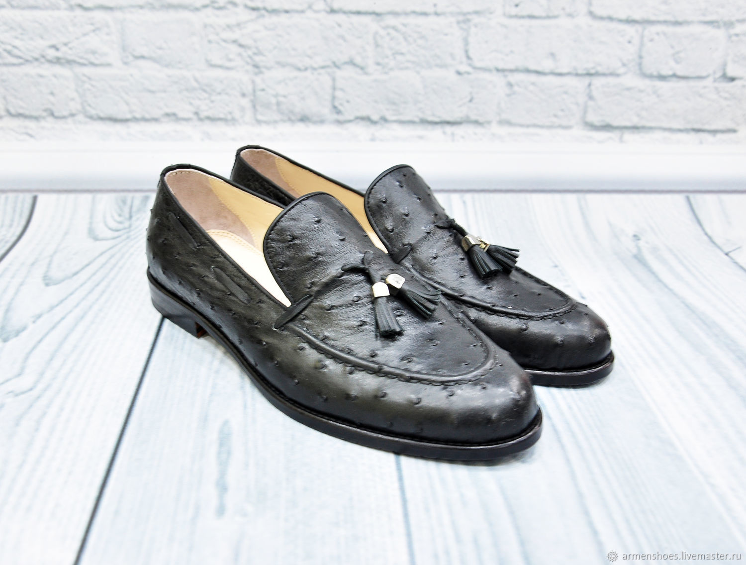 Men's Ostrich Leather Loafers with Tassels, Loafers, St. Petersburg,  Фото №1